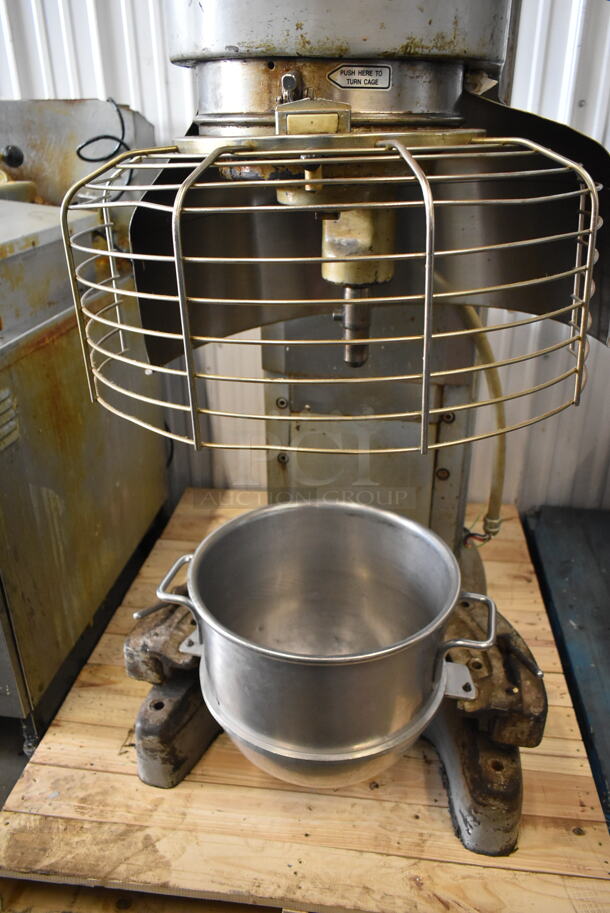 Hobart M802 Metal Commercial Floor Style 80 Quart Planetary Dough Mixer w/ Bowl Guard, Bowl Adapter, Mixing Bowl and 2 Whisk Attachments. 200 Volts, 3 Phase.  - Image 3 of 11
