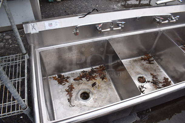 Stainless Steel Commercial 3 Bay Sink w/ 2 Faucets, 2 Handle Sets and Right Side Drain Board. No Legs. 99x30x25. Bays 24x24x13. Drain Board 22x26x1 - Image 2 of 4
