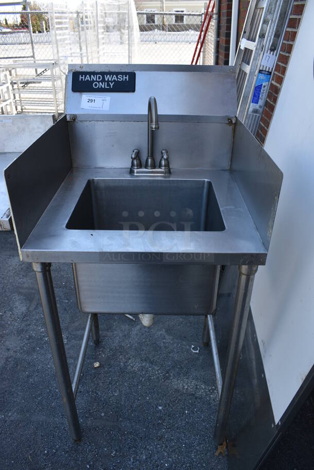 Stainless Steel Commercial Single Bay Sink w/ Faucet, Handles and Side Splash Guards. 24x27x51
