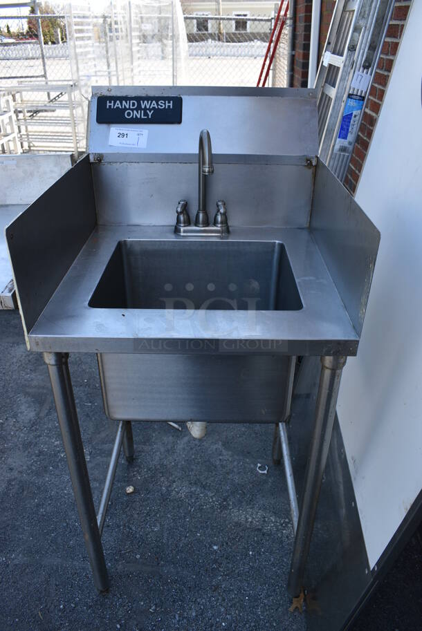 Stainless Steel Commercial Single Bay Sink w/ Faucet, Handles and Side Splash Guards. 24x27x51 - Image 1 of 5