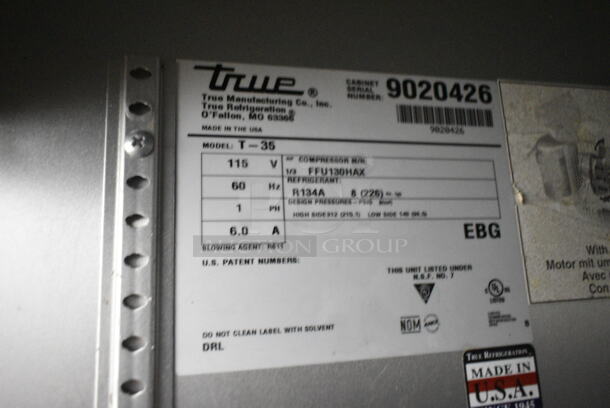 2017 True T-35 Stainless Steel Commercial 2 Door Reach In Cooler. 115 Volts, 1 Phase. Tested and Working! - Image 4 of 4