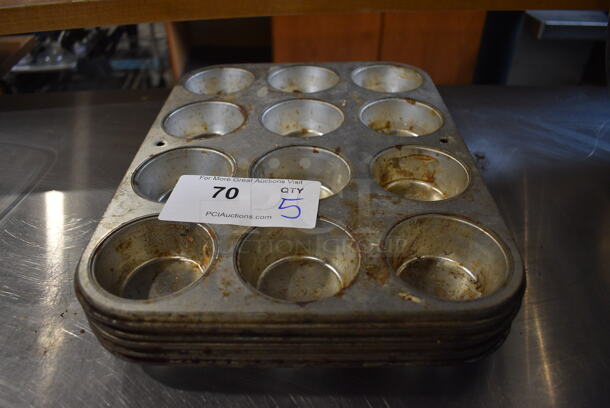 5 Metal 12 Cup Muffin Baking Pans. 10.5x14x2. 5 6055A