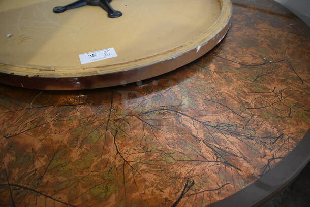 2 Various Round Leaf Patterned Tabletops on Metal Table Base. 42x42x30, 60x60x30. 2 Times Your Bid! - Image 3 of 4
