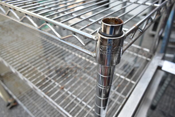 Chrome Finish 3 Tier Wire Shelving Unit on Commercial Casters. BUYER MUST DISMANTLE. PCI CANNOT DISMANTLE FOR SHIPPING. PLEASE CONSIDER FREIGHT CHARGES.  - Image 4 of 4