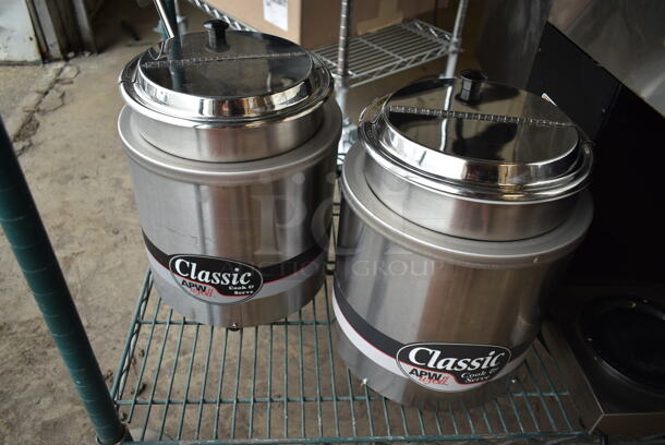 2 APW Wyott RCW-7 Stainless Steel Commercial Countertop Soup Kettle Food Warmer Rethermalizer w/ Drop In and Lid. 120 Volts, 1 Phase. 2 Times Your Bid! Tested and Working! - Image 1 of 10