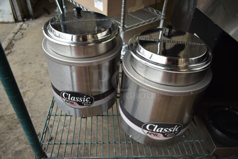 2 APW Wyott RCW-7 Stainless Steel Commercial Countertop Soup Kettle Food Warmer Rethermalizer w/ Drop In and Lid. 120 Volts, 1 Phase. 2 Times Your Bid! Tested and Working!