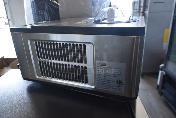BRAND NEW SCRATCH AND DENT! Whynter ICM-220SSY 2 Quart Capacity Automatic Compressor Ice Cream Maker & Yogurt Incubator with Stainless Steel Bowl in Stainless Steel. 115 Volts, 1 Phase. Tested and Working! - Image 6 of 7