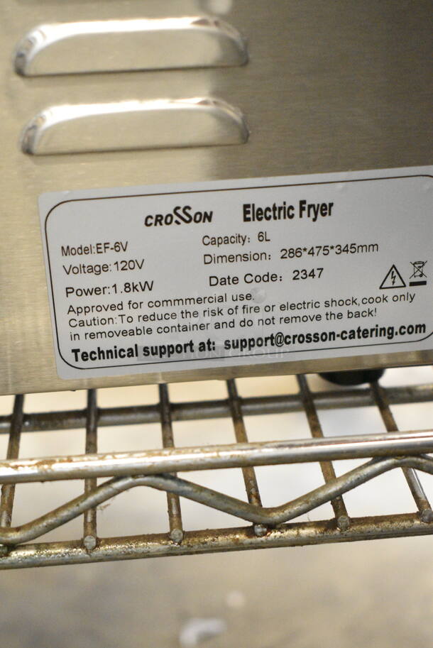 BRAND NEW SCRATCH AND DENT! 2023 Crosson EF-6V Stainless Steel Commercial Countertop Electric Powered Fryer w/ Metal Fry Basket and Lid. 120 Volts, 1 Phase. - Image 8 of 8