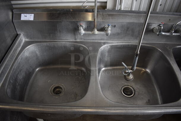 Stainless Steel Commercial 3 Bay Sink w/ Faucet, 2 Handle Sets and Spray Nozzle Attachment. 75x28x42. Bays 22x22x11 - Image 3 of 5