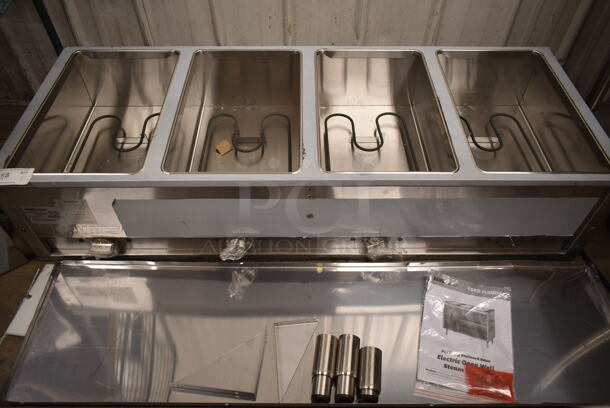 BRAND NEW SCRATCH AND DENT! 2023 ServIt 423EST4WOPBH Stainless Steel Four Pan Open Well Electric Steam Table with Partially Enclosed Base. 208/240 Volts, 1 Phase.  - Image 9 of 11