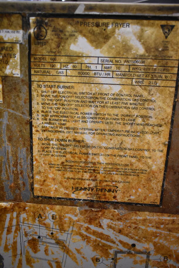 Henny Penny 600 Stainless Steel Commercial Floor Style Natural Gas Powered Pressure Fryer on Commercial Casters. 80,000 BTU. - Image 7 of 7