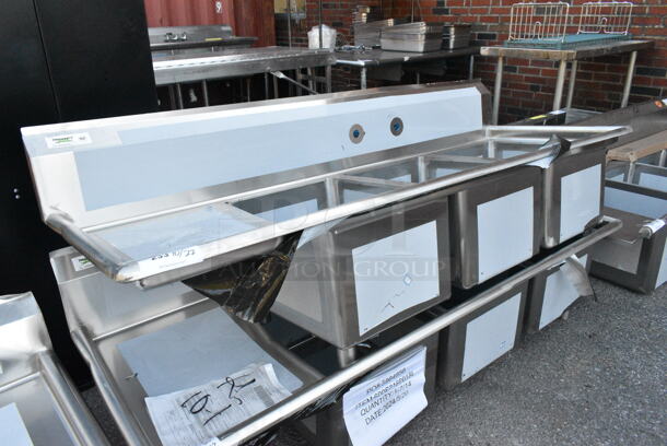 BRAND NEW SCRATCH AND DENT! Regency 600S3162018L Stainless Steel 3 Bay Sink w/ Left Side Drain Board. Bays 16x20x12. Drain Board 16.5x21.5. No Legs.  - Image 3 of 8
