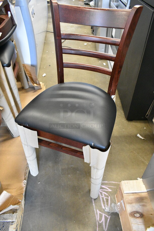 8 BRAND NEW SCRATCH AND DENT! Lancaster Table & Seating 164CLADMAHFR Wooden Dining Height Ladder Back Chair w/ Black Cushion. 8 Times Your Bid! - Image 3 of 8