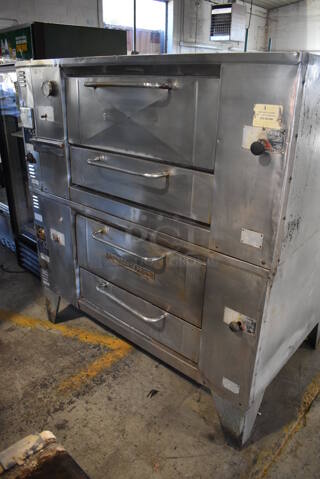 2 Bakers Pride D125 Stainless Steel Commercial Natural Gas Powered Single Deck Pizza Oven w/ Cooking Stones on Metal Legs. 125,000 BTU. 65.5x43x70. 2 Times Your Bid!