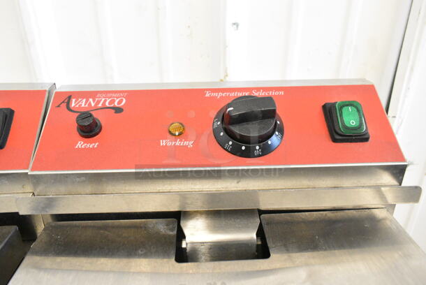 2023 Avantco 177F202 Stainless Steel Commercial Countertop Electric Powered 2 Bay Fryer w/ Lids and Metal Fry Baskets. 208-240 Volts, 1 Phase.
 - Image 5 of 10