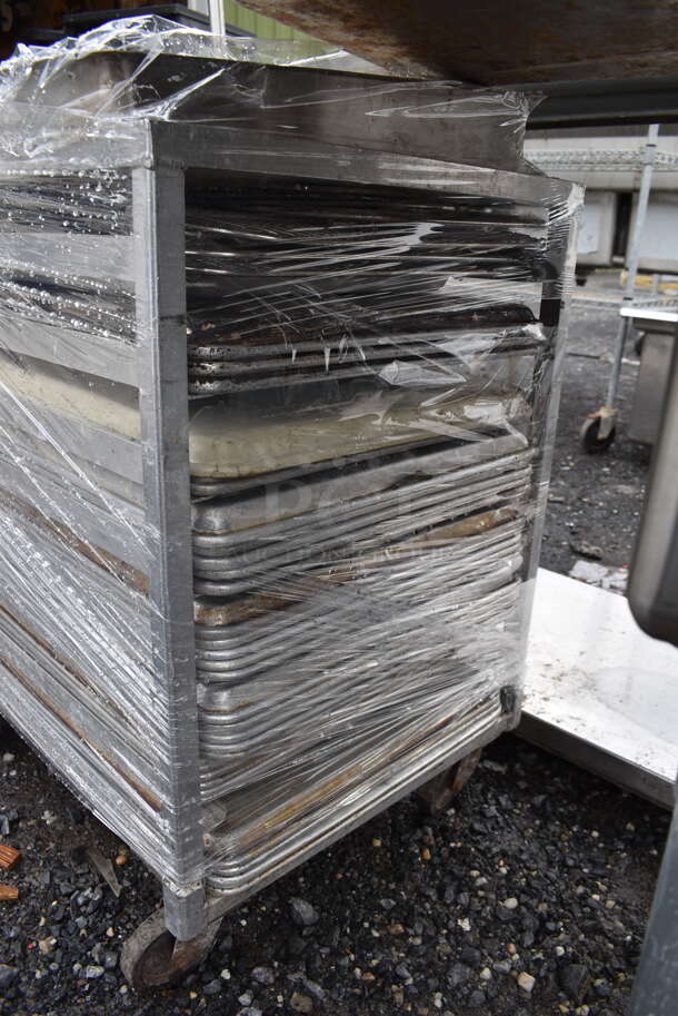Metal Commercial Transport Pan Rack w/ Pans and Sink Strainer on Commercial Casters. 21x26x31 - Image 3 of 3
