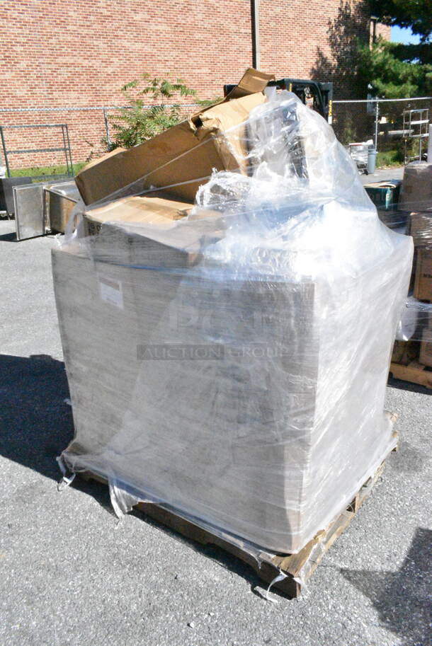 12 BRAND NEW Boxes Including 176IB40 Baker's Lane 2.6 Gallon / 40 Cup Shelf Ingredient Bin with Flip Lid, Label Sheet, and Scoop, Electric Juicer, Choice 16 oz Cups, Genpak Portion Cups. 12 Times Your Bid! - Image 1 of 12