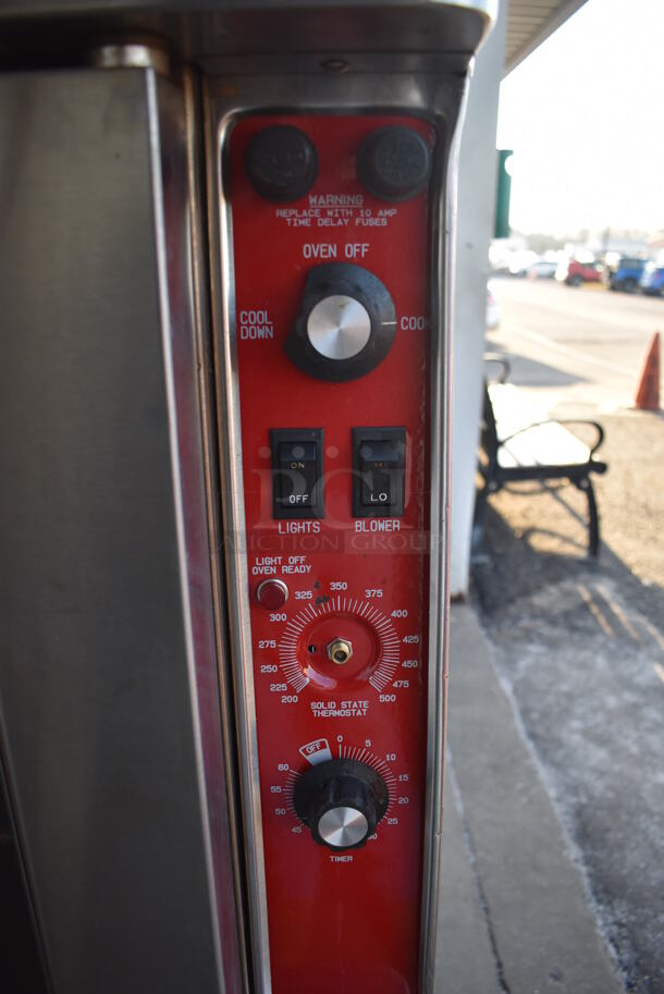Blodgett Mark V Stainless Steel Commercial Electric Powered Full Size Convection Oven w/ View Through Doors, Metal Oven Racks and Thermostatic Controls on Metal Legs. 220-240 Volts, 1 Phase. 38x37x54 - Image 4 of 9