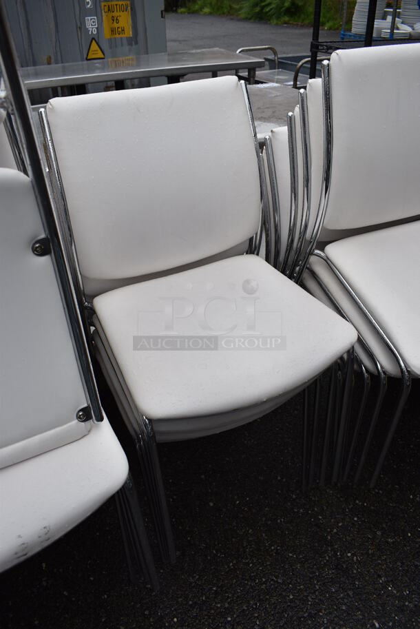 16 White Dining Chairs on Chrome Finish Metal Frames. Stock Picture - Cosmetic Condition May Vary. 20x23x35. 16 Times Your Bid! - Image 2 of 4