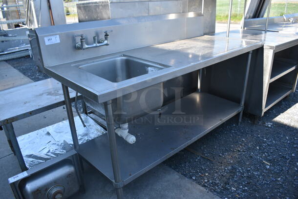 Stainless Steel Commercial Table w/ Sink Basin, Handles, Back Splash and Under Shelf. 72x30x46. Bay 16x20x11