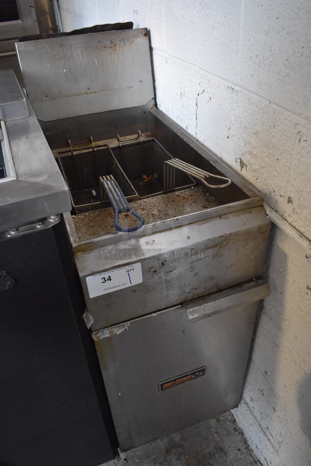 Tri Star Stainless Steel Commercial Floor Style Propane Gas Powered Deep Fat Fryer w/ 2 Metal Fry Baskets. - Image 2 of 4