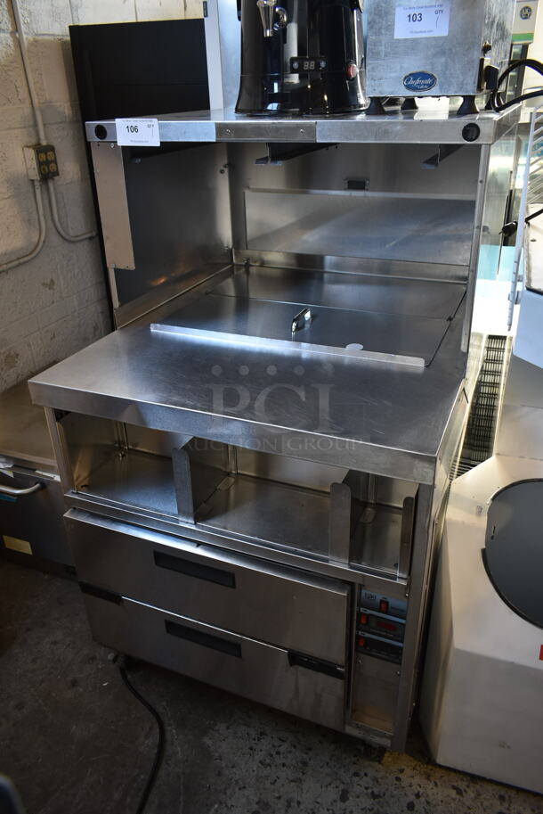 Duke Stainless Steel Commercial Refrigerated Prep Table w/ 2 Drawers on Commercial Casters. Tested and Working!