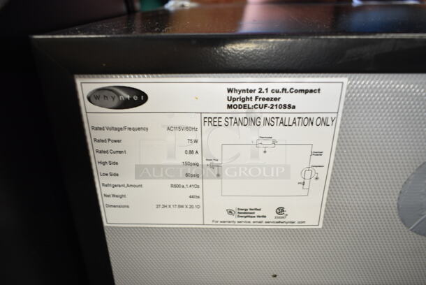 BRAND NEW SCRATCH AND DENT! Whynter CUF-210SSa  Energy Star Stainless Steel Upright Freezer with Lock. 115 Volts, 1 Phase. Tested and Working! - Image 4 of 4