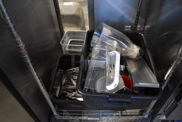 ALL ONE MONEY! Lot of 2 Tiers Worth of Various Items Including Poly Plates, Silverware and Bus Bins. Does Not Include Shelving Unit - Image 3 of 5