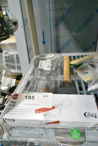 3 BRAND NEW! Items Including Choice 407TPD24RD Red Thumb Press Disher, QV12 Spatula, Skimmer. 3 Times Your Bid! 