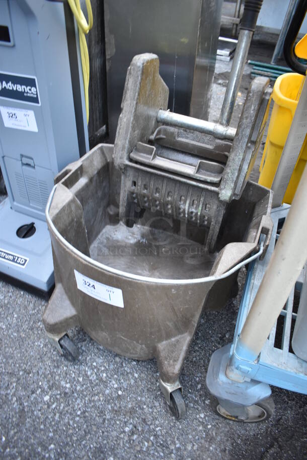 Brown Poly Mop Bucket w/ Wringing Attachment on Commercial Casters. 19x21x29 - Image 3 of 4