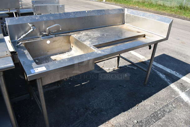 Stainless Steel Commercial Single Bay Sink w/ Faucet, Handles and Splash Guards. 66x32x40