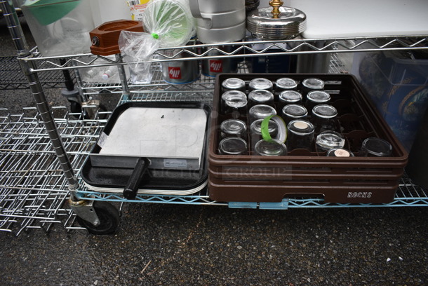 ALL ONE MONEY! Lot of 5 Tiers of Various Smallwares Including White Ceramic Dishes, Glassware, Poly Bins and Food Processor Piece. Does Not Include Shelving Unit - Image 6 of 7