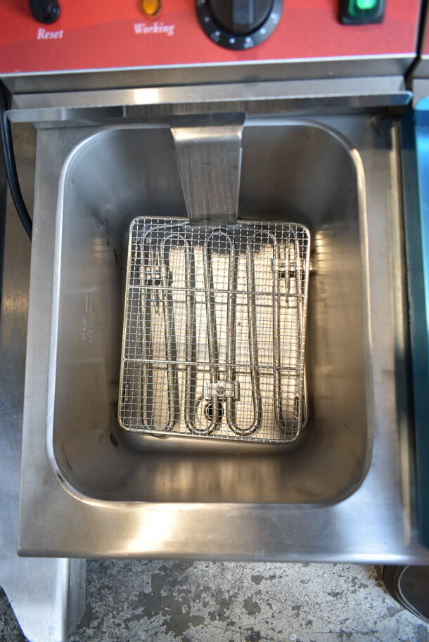 BRAND NEW SCRATCH AND DENT! 2023 Avantco 177F202 Stainless Steel Commercial Countertop Electric Powered 2 Bay Deep Fat Fryer w/ 2 Metal Baskets and 1 Lid. 208-240 Volts, 1 Phase.  - Image 7 of 10