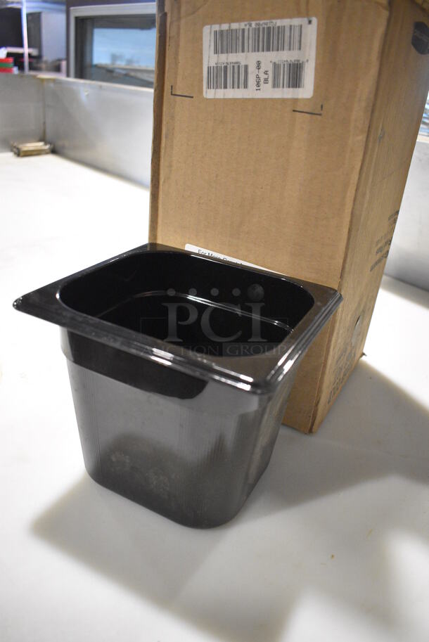 4 Boxes of 6 BRAND NEW! Rubbermaid Black Poly 1/6 Size Drop In Bins. One Box Missing 1 Bin. 1/6x6. 4 Times Your Bid! - Image 3 of 4