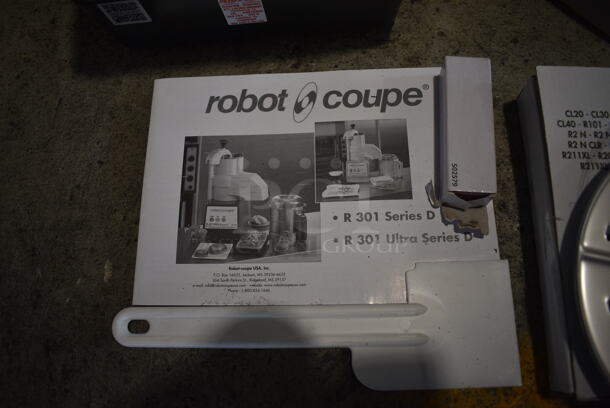 BRAND NEW SCRATCH AND DENT! Robot Coupe Model R 301 U Series D Metal Commercial Countertop Food Processor w/ Bowl, Lid, S Blade, Slicing Blade, Grating Blades and Continuous Feed Head Attachment. 120 Volts, 1 Phase. 8x12x17. 8.5x13x14. Tested and Working! - Image 9 of 9