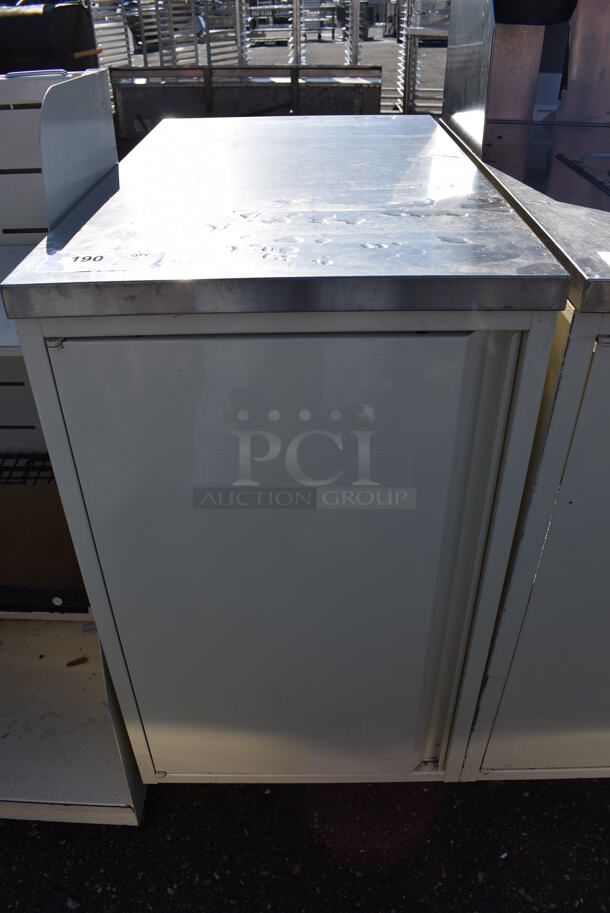 White Metal Counter w/ Stainless Steel Countertop, Door and Under Shelves. 18x30x36