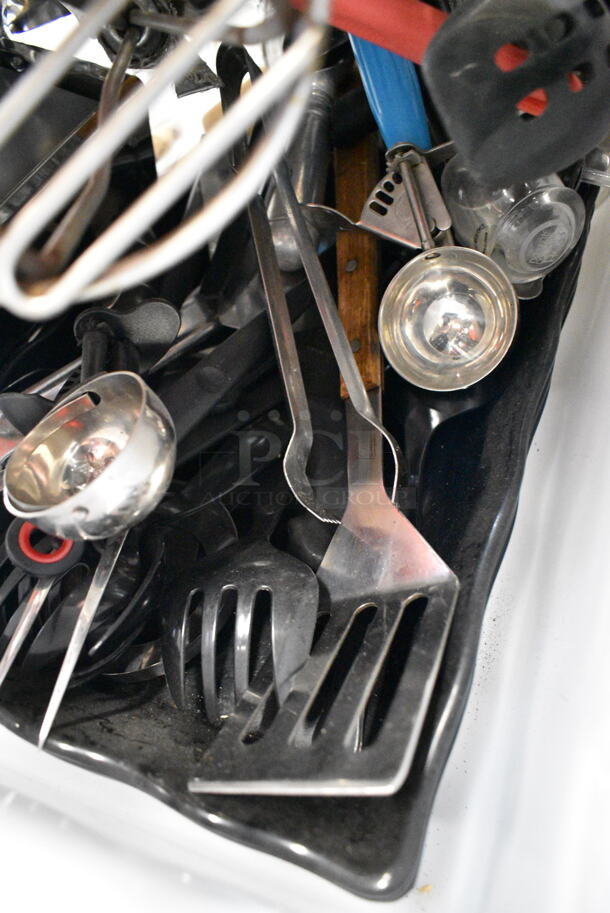 ALL ONE MONEY! Lot of Various Items Including Utensils, Metal Lid, Scraper in Poly Bin - Image 3 of 5