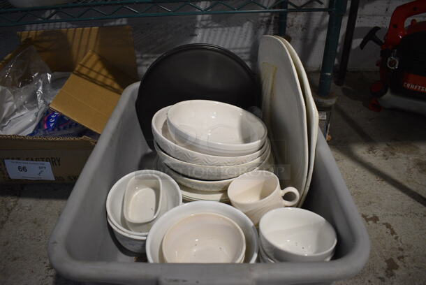 ALL ONE MONEY! Lot of Various Plates and Bowls in Gray Poly Bus Bin!