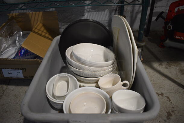 ALL ONE MONEY! Lot of Various Plates and Bowls in Gray Poly Bus Bin! - Image 1 of 4