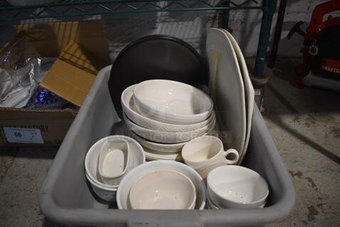 ALL ONE MONEY! Lot of Various Plates and Bowls in Gray Poly Bus Bin!