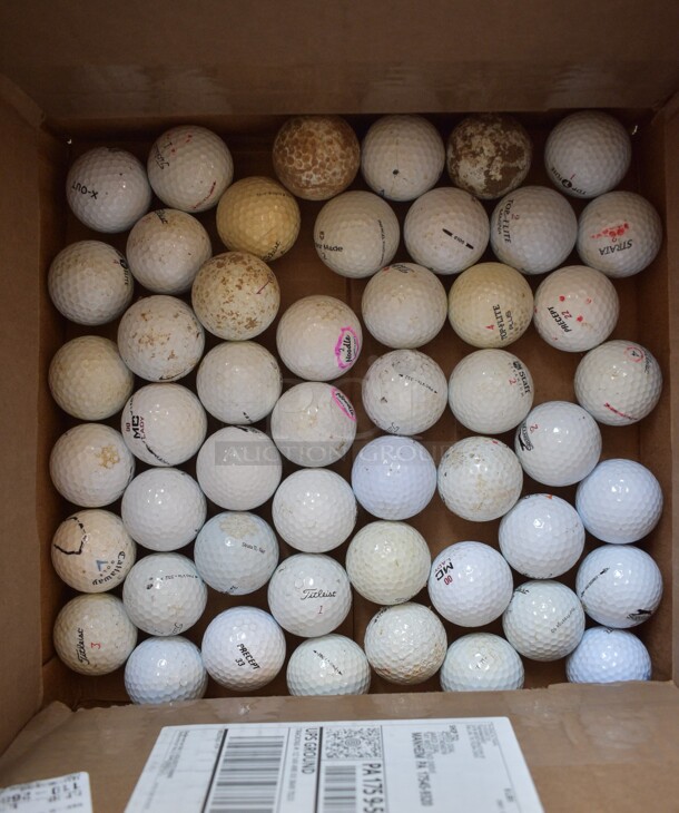 ALL ONE MONEY! Lot of 50 Golf Balls. Includes Titleist and Top Flite. 1.75x1.75x1.75