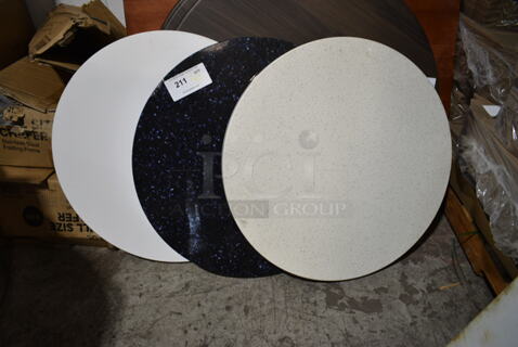 3 BRAND NEW SCRATCH AND DENT! Various Round Tabletops. 3 Times Your Bid!