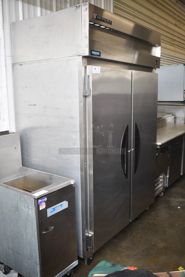 Victory R-2 Stainless Steel Commercial 2 Door Reach In Cooler w/ Poly Coated Racks on Commercial Casters. 115 Volts, 1 Phase. Tested and Powers On But Does Not Get Cold - Image 2 of 8