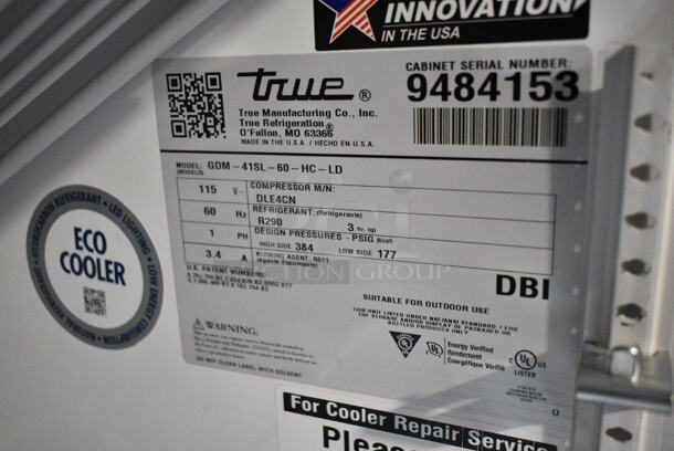 2018 True GDM-41SL-60-HC-LD Metal Commercial 2 Door Reach In Cooler Merchandiser w/ Poly Coated Racks. 115 Volts, 1 Phase. Tested and Powers On But Does Not Get Cold - Image 5 of 5