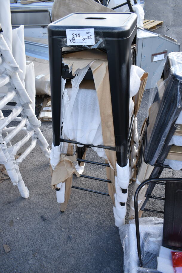 8 BRAND NEW SCRATCH AND DENT! Lancaster Table & Seating 164BMBKLSBKD Alloy Series Distressed Onyx Black Outdoor Backless Barstool w/ 4 Back Rest Attachments. 8 Times Your Bid! - Image 3 of 9