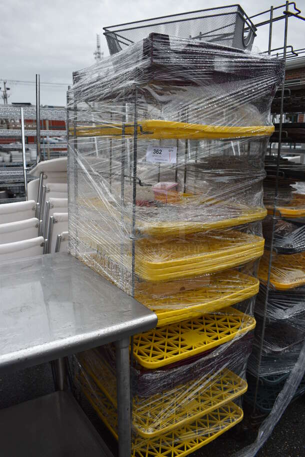 Metal Pan Rack w/ Poly Trays on Commercial Casters. 24x26x64