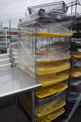 Metal Pan Rack w/ Poly Trays on Commercial Casters. 24x26x64