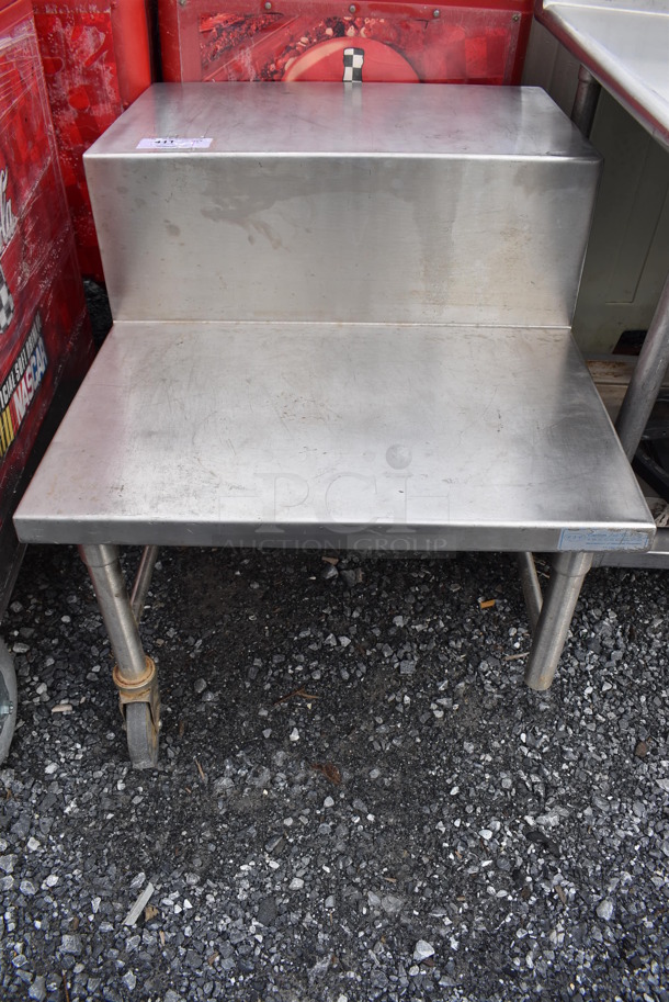Stainless Steel 2 Tier Equipment Stand on Commercial Casters. Missing Caster. 28x36x30 