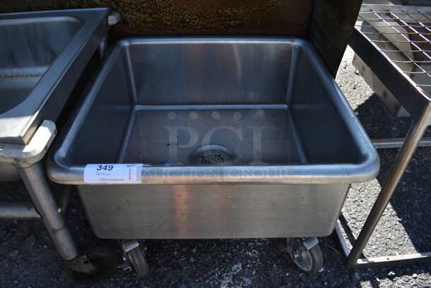 Stainless Steel Single Bay Sink on Commercial Casters. 25.5x25.5x17
