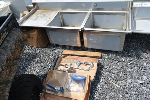 BRAND NEW SCRATCH AND DENT! Regency 600S2242424L Stainless Steel 2 Bay Sink w/ Left Side Drain Board and Faucet Set. Bays 24x24x14. Drain Board 17x21. No Legs.  - Image 2 of 9